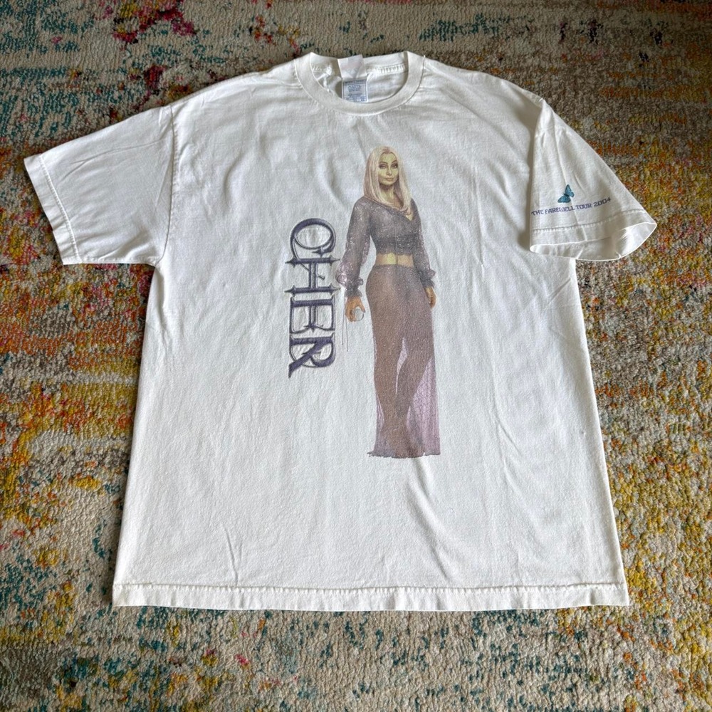 Vintage Y2K 2004 Cher The Farewell Tour T-Shirt Mens XL White Alstyle Concert